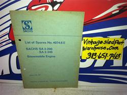 SACHS SA2-290 ENGINE BOOK VINTAGE SNOWMOBILE SACHS 4074.6E BOOK SA2-290 SA2-340